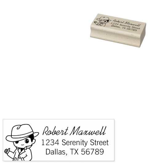 Fedora Hat Trench Coat Man Adresse Gummistempel (Stempel)