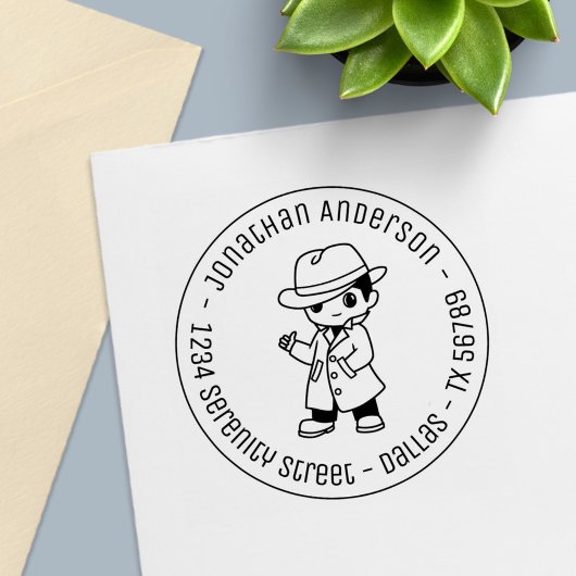 Fedora Hat Trench Coat Man Round Address Self-inki Permastempel