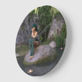 Fee am verzauberten Teich Große Wanduhr (Winkel)