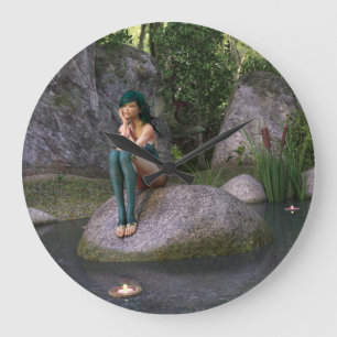 Fee am verzauberten Teich Große Wanduhr