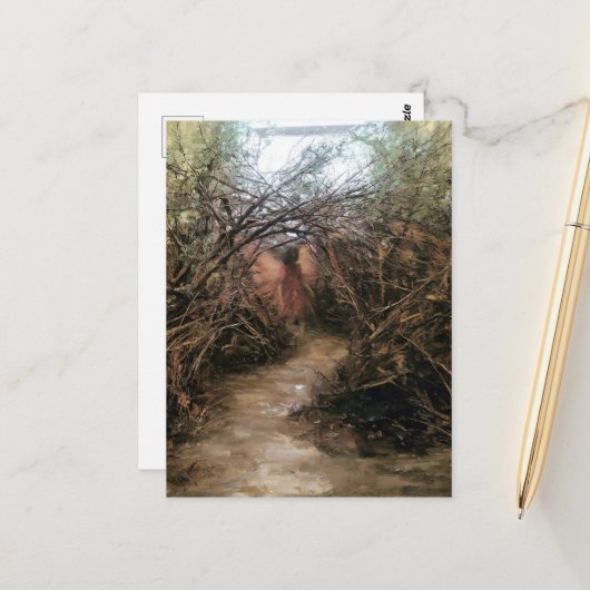 Fee auf einem Waldweg Postkarte (Vorderseite/Rückseite Beispiel)