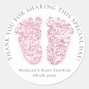 Fee Baby Dusche Gefallen Danke Glitzer Pink Gray Runder Aufkleber