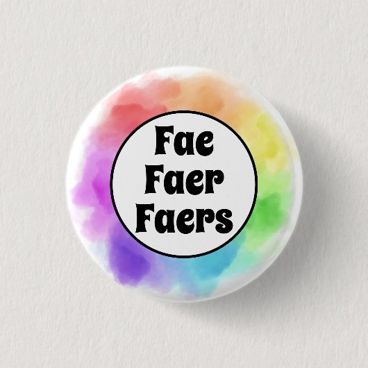 Fee Faer Faers Pronouns im Wasserfarbkreis Button (Vorderseite)