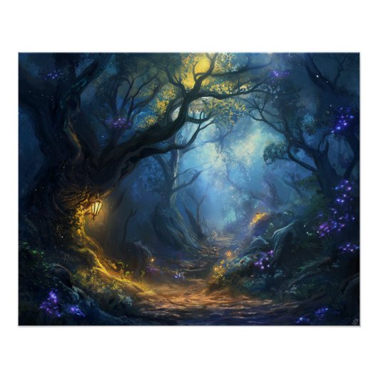 Fee Fantasy Forest Night Scene Poster (Vorderseite)