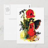Fee im roten Kleid Postkarte (Vorne/Hinten)
