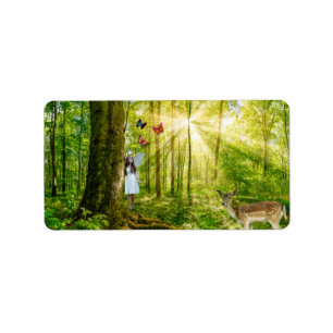 Fee im Zauberwald mit Bambi und Schmetterling Adressaufkleber