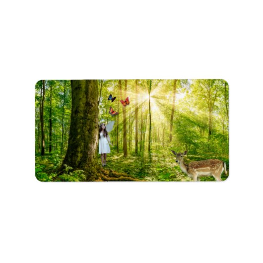 Fee im Zauberwald mit Bambi und Schmetterling Adressaufkleber (Vorne)