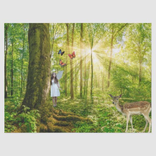 Fee im Zauberwald mit Bambi und Schmetterling Seidenpapier (Vorderseite)