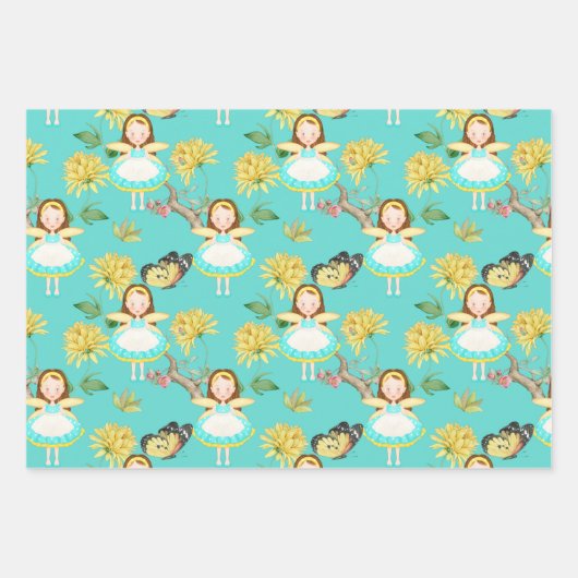 Fee in blauem Kleid Geschenkpapier Set (Vorderseite)