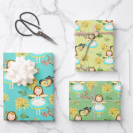 Fee in blauem Kleid Geschenkpapier Set