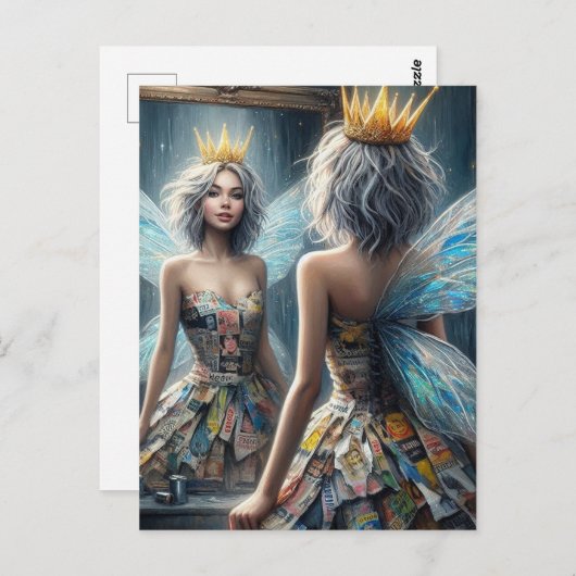 Fee in einem Gerecycelt Zeitungskleid Postkarte (Vorne/Hinten)