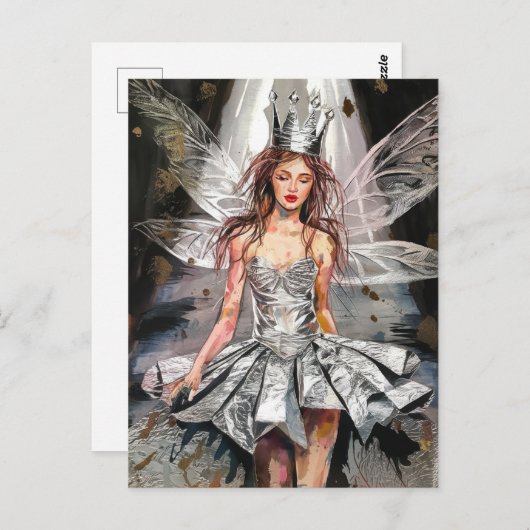 Fee in einem Modefoilkleid Postkarte (Vorne/Hinten)