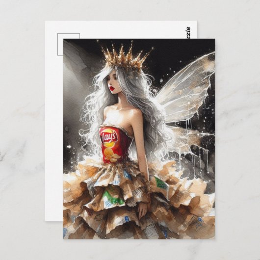 Fee in einem Modekleid aus Chip-Taschen Postkarte (Vorne/Hinten)