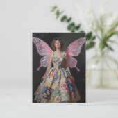 Fee in einem Patchwork-Deckchenkleid Postkarte (Stehend Vorderseite)