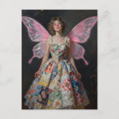 Fee in einem Patchwork-Deckchenkleid Postkarte (Vorderseite)