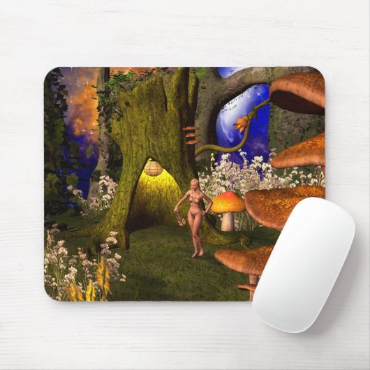 Fee in einem Pilzwald in der Nacht Mousepad (Mit Mouse)