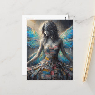 Fee in einem recycelten Kleid Postkarte