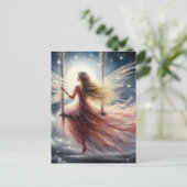 Fee in einem rosafarbenen Kleid auf einer Schaukel Postkarte (Stehend Vorderseite)