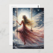 Fee in einem rosafarbenen Kleid auf einer Schaukel Postkarte (Vorne/Hinten)