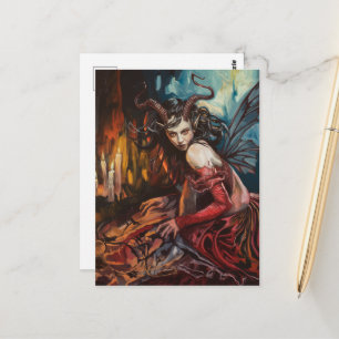 Fee in einem roten Kleid Dark Fantasy Postkarte
