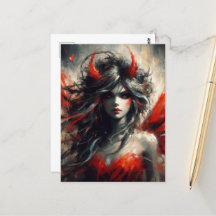 Fee in einem roten Kleid