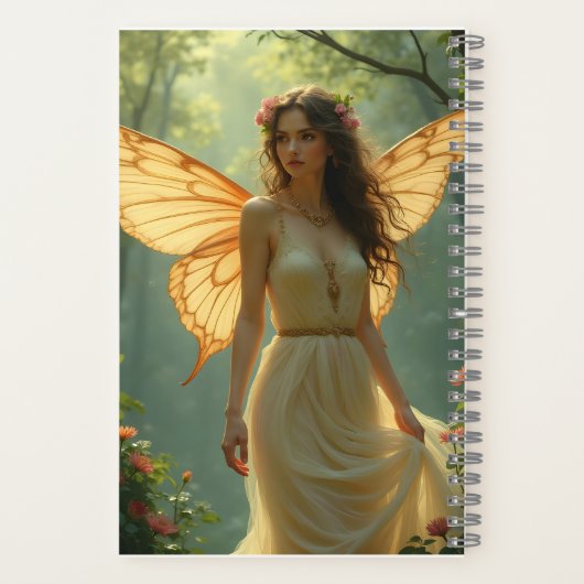 Fee in einem weißen Kleid im Wald Notizblock (Rückseite)