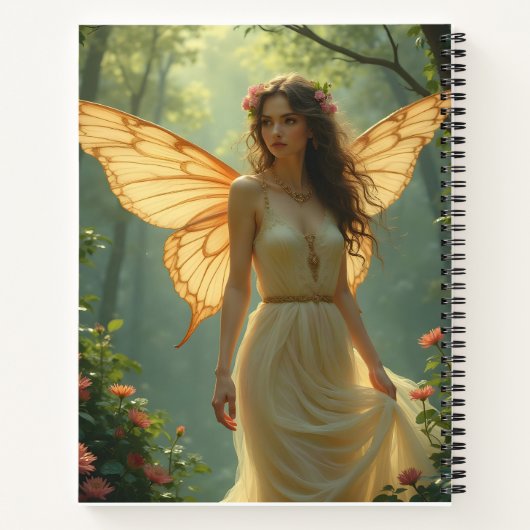 Fee in einem weißen Kleid im Wald Notizblock (Rückseite)