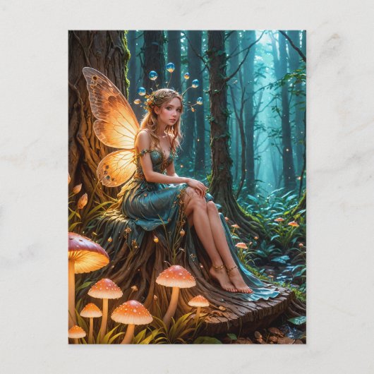 Fee in einem zauberhaft glühenden Pilzwald Postkarte (Vorderseite)