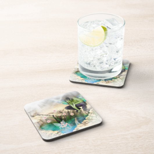 Fee in Elven Pond Vignette Getränkeuntersetzer (Rechte Seite)