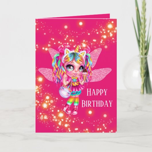 Fee Mädchen Regenbogen Anime magischen Funkeln Geb Karte (Vorderseite)