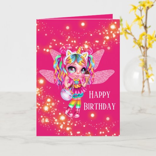 Fee Mädchen Regenbogen Anime magischen Funkeln Geb Karte (Gelbe Blume)