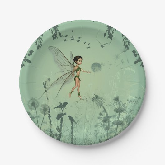 Fee mit Löwenzahn Pappteller (Vorderseite)