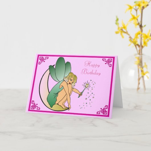 Fee mit magischer Stabs-Elf-Staub-alles Gute zum Karte (Gelbe Blume)