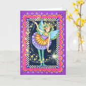 Fee mit Sternen u. Stab Karte (Gelbe Blume)