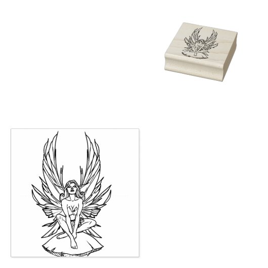 Fee sitzt auf einem Pilz Gummistempel (Stempel)