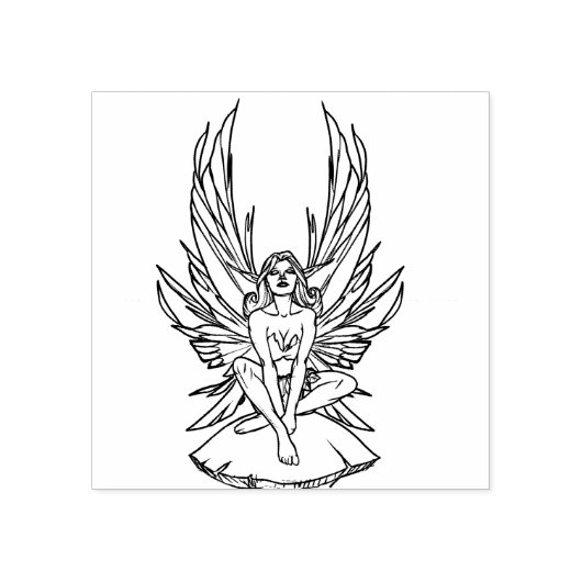 Fee sitzt auf einem Pilz Gummistempel (Prägung)