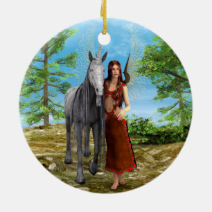 Fee und Einhorn Keramikornament