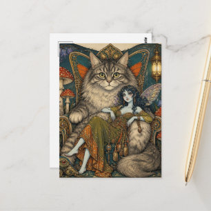 Fee und ihr riesiger Katzenthron Postkarte