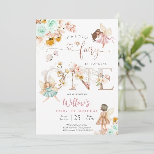 Fee zum 1. Geburtstag - Einladung (Stehend Vorderseite)