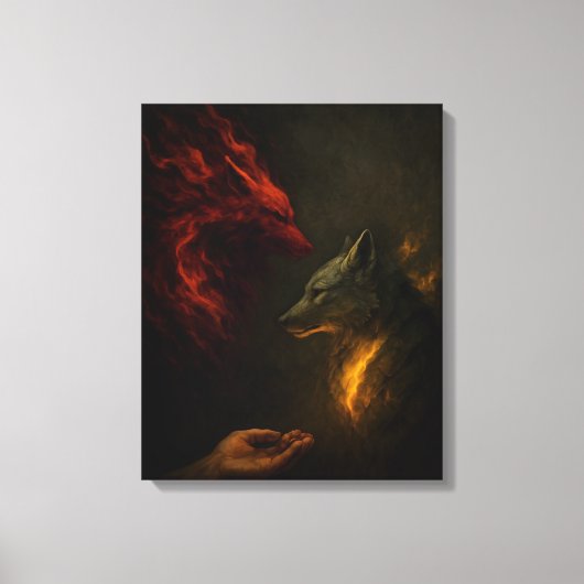 Feed the Right Wolf – Symbolic Canvas Art Leinwanddruck (Vorderseite)
