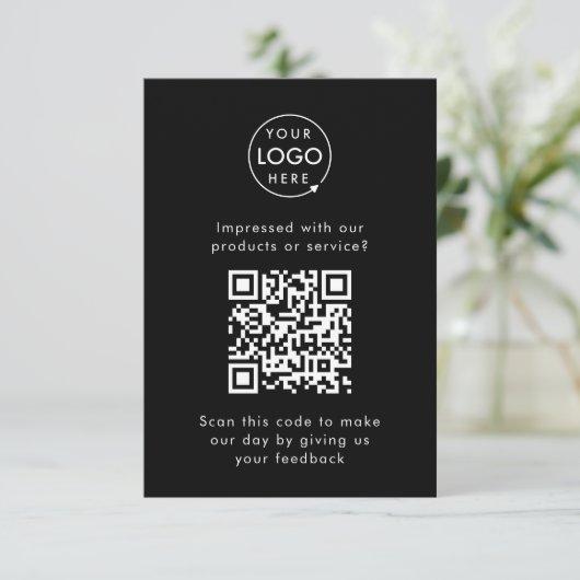 Feedback des Kunden | QR Code Black Business Revie Begleitkarte (Stehend Vorderseite)