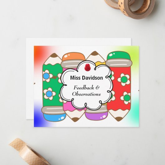 Feedback-Kommentar des Lehrers an den Schüler Mitteilungskarte (Vorderseite/Rückseite Beispiel)