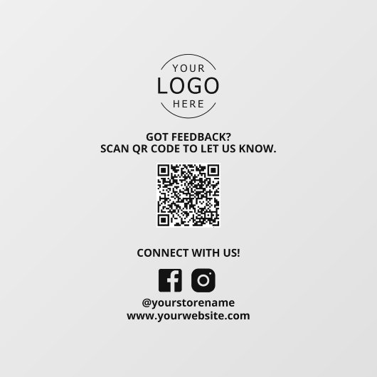 Feedback QR Code Social Media Marketing Store Sign Fensteraufkleber (Blatt)