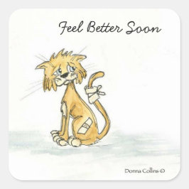 Feel Better bald Kitty Quadratischer Aufkleber