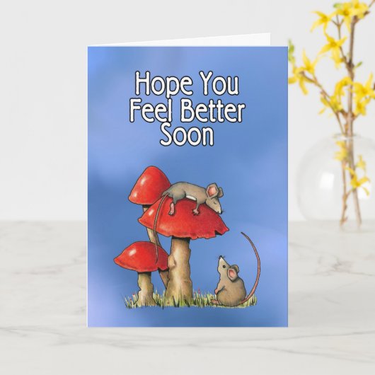 Feel Better Soon, Whimsical Art, Mice, Toadstools Karte (Gelbe Blume)