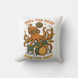 Feel the Beat Octopus Drummer Retro 70s Disco tee Kissen