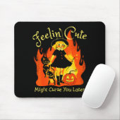 Feelin Cute Might Curse You Later Retro Witch Cat Mousepad (Mit Mouse)