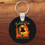 Feelin Cute Might Curse You Later Retro Witch Cat  Schlüsselanhänger (Vorderseite)