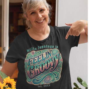 Feelin Groovy Personalisiert Retro 70er Vintag Große Größe T-Shirt