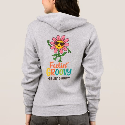 Feelin’ Groovy Retro Flower Cartoon Design Hoodie (Rückseite)